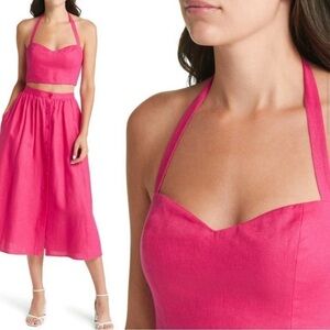 Reformation Orzo Pink Linen Crop Top in Corvette size 10 12